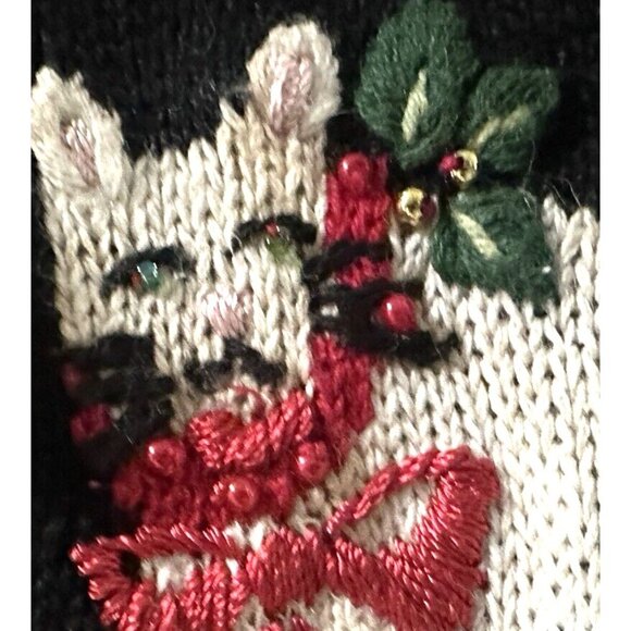 Tiara Int. Women ugly Christmas kitty cat Sweater Black Full Zip VTG sz M - Picture 9 of 16